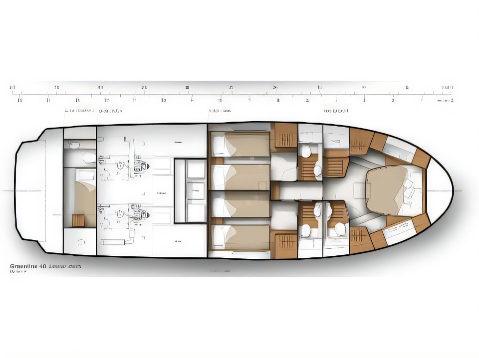 Layout of Greenline 48 Fly motor boat with 3 cabins Croatia yacht charter