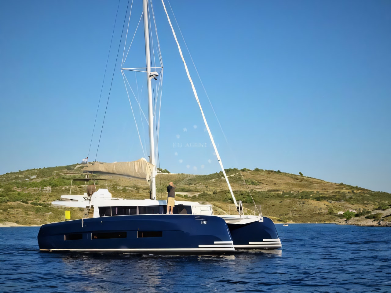 Exterior overview of Dufour 48 Catamaran catamaran for charter from Primosten Marina Kremik in the Sibenik sailing area Croatia
