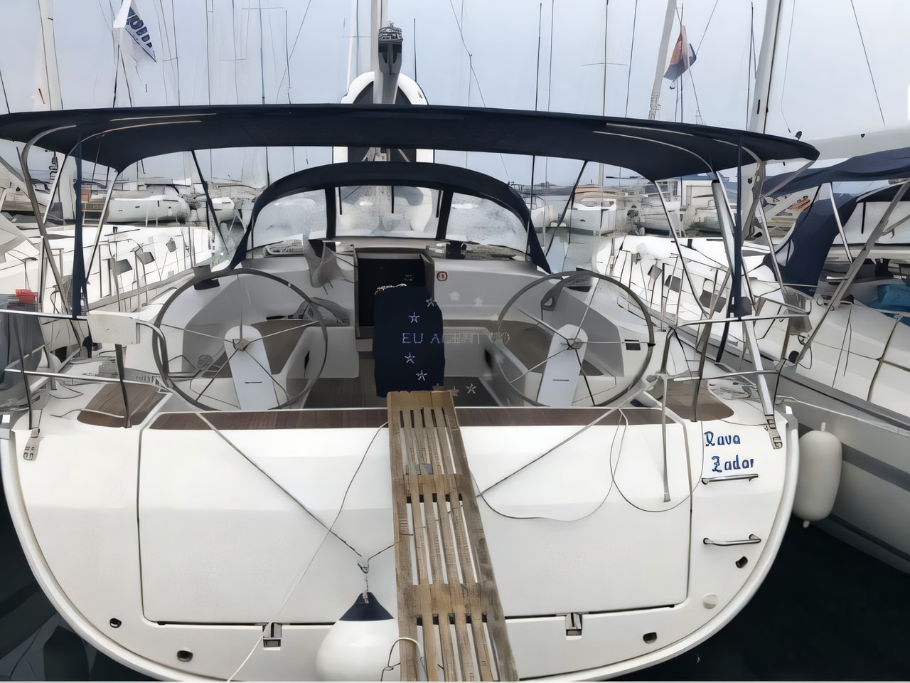 Exterior overview of Bavaria Cruiser 46 sail boat for charter from Sukosan Marina Dalmacija in the Zadar sailing area Croatia