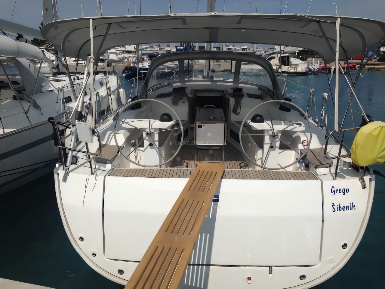 Exterior overview of Bavaria Cruiser 45 sail boat for charter from Sukosan Marina Dalmacija in the Zadar sailing area Croatia