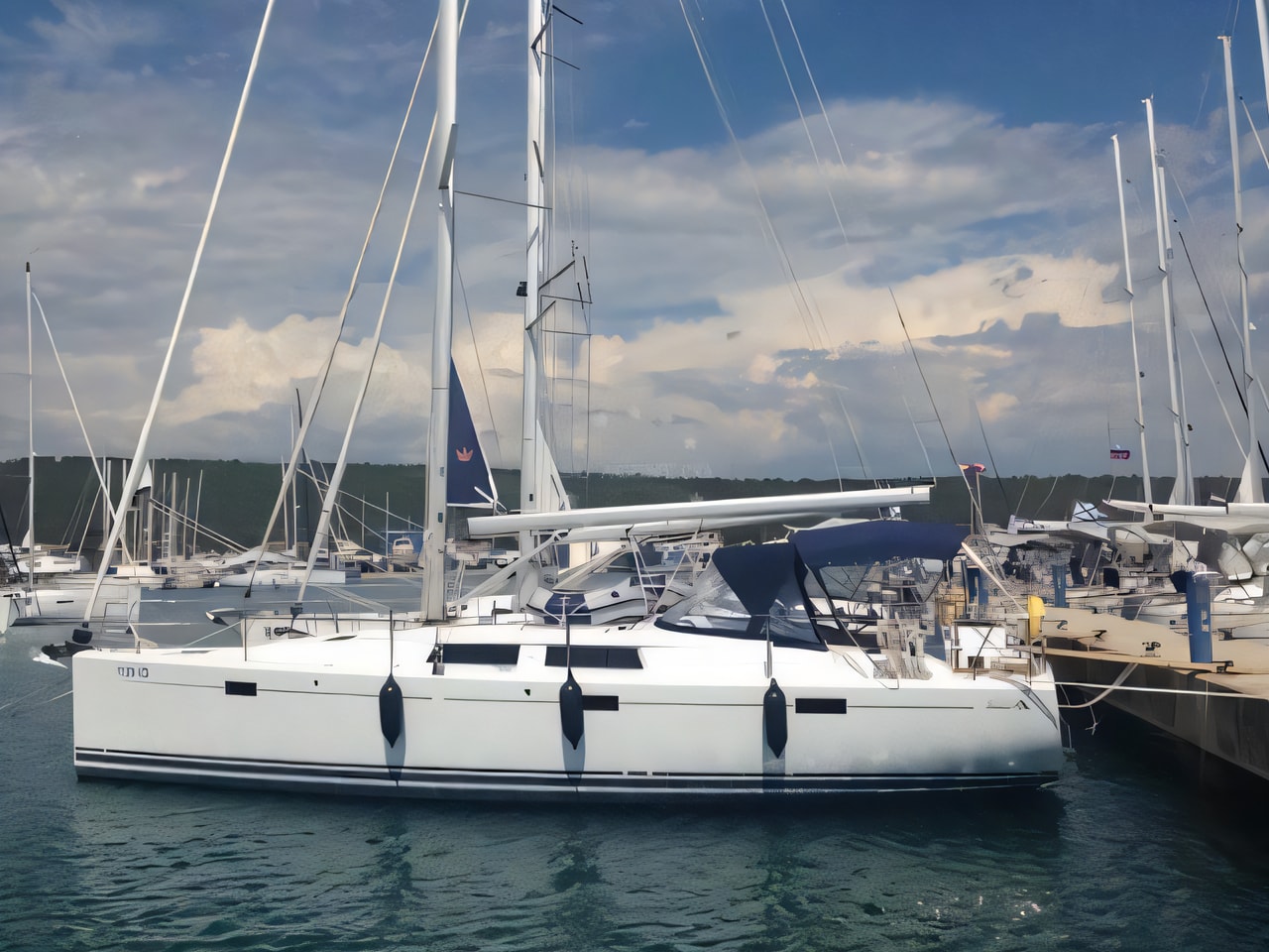 Exterior overview of Hanse 415 sail boat for charter from Pirovac Marina in the Kornati sailing area Croatia
