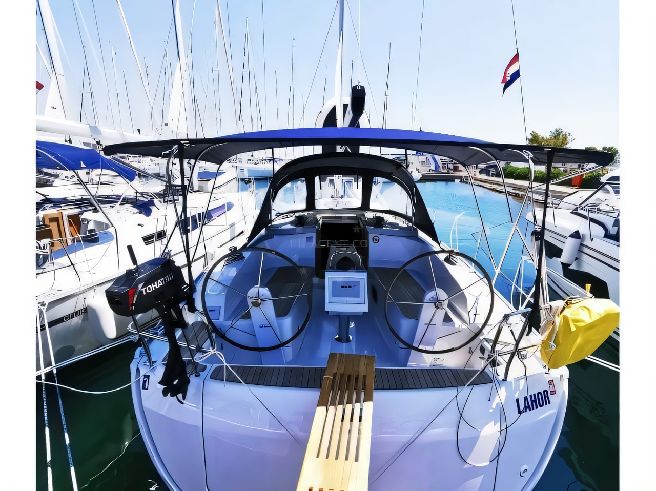 Exterior overview of Bavaria Cruiser 37 sail boat for charter from Sukosan Marina Dalmacija in the Kornati sailing area Croatia