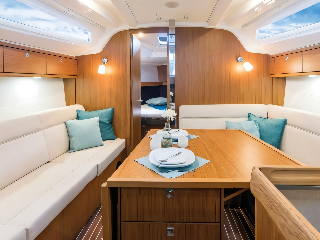 Layout of Bavaria Cruiser 37 sail boat with 3 cabins Croatia yacht charter