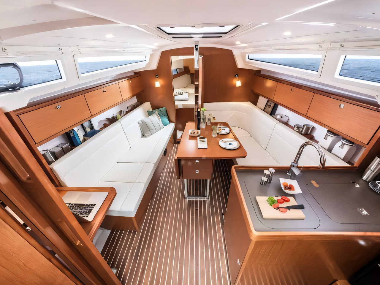 Layout of Bavaria Cruiser 34 sail boat with 2 cabins Croatia yacht charter