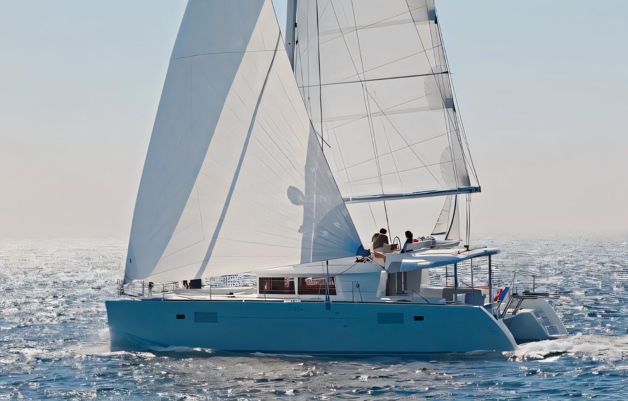 Exterior overview of Lagoon 450 catamaran for charter from Sibenik Marina Mandalina in the Sibenik sailing area Croatia