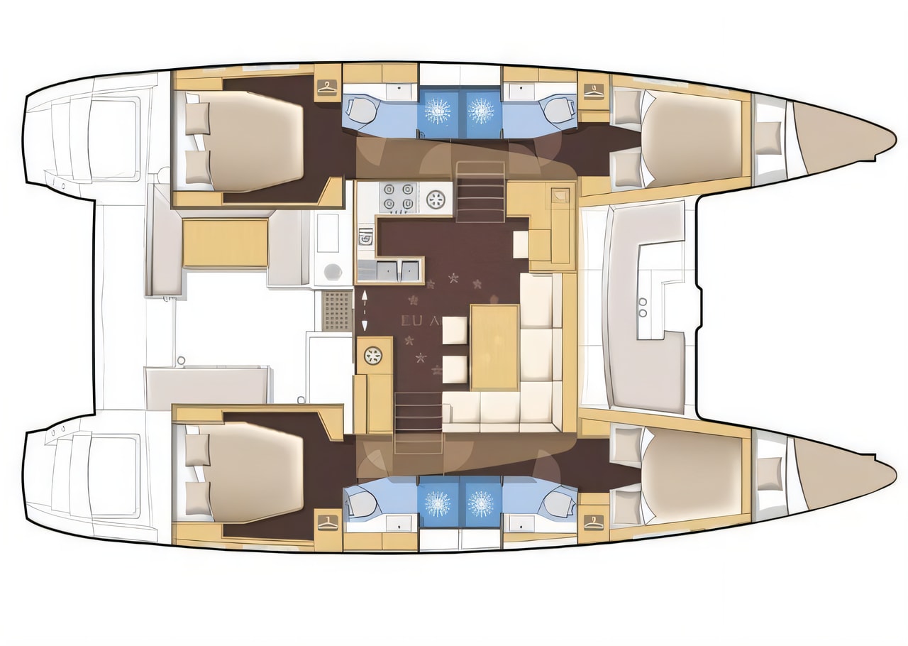 Interior of Lagoon 450 catamaran with 6 cabins Croatia yacht charter