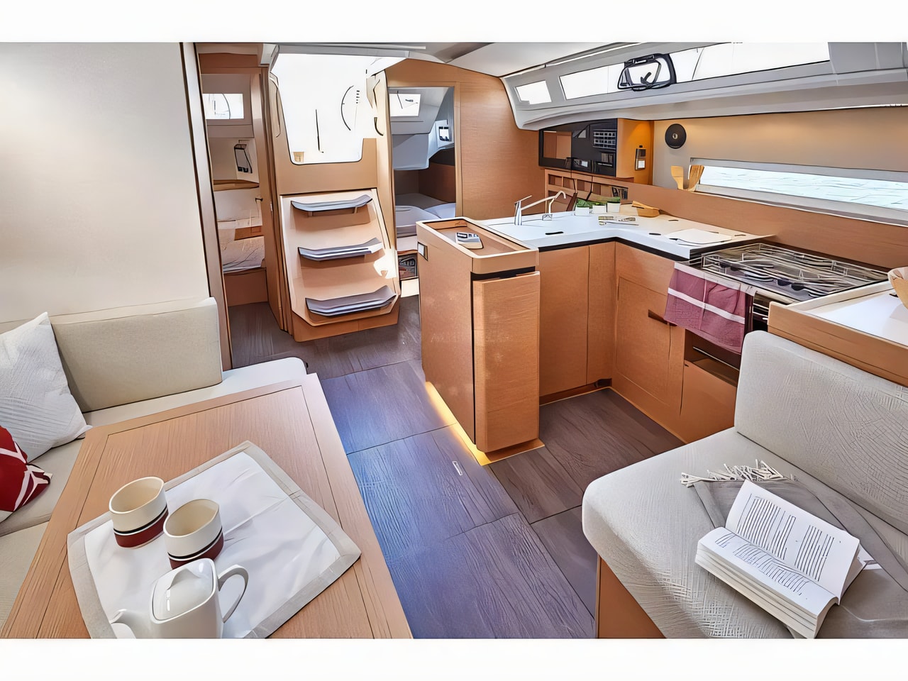 Layout of Sun Odyssey 410 sail boat with 3 cabins Croatia yacht charter