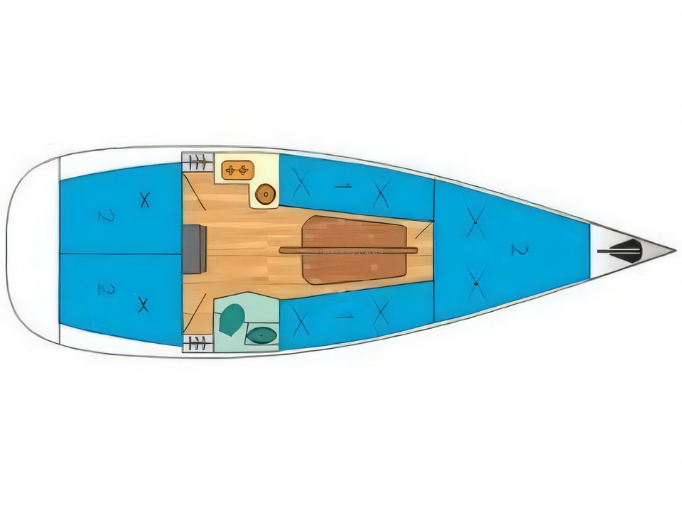 Layout of Janmor 32 sail boat with 3 cabins Croatia yacht charter
