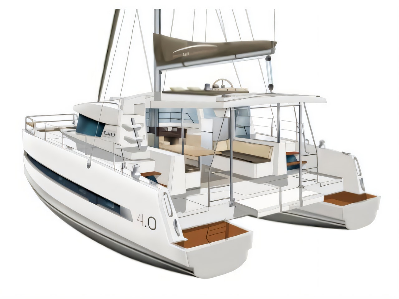 Exterior overview of Bali 4.0 catamaran for charter from Pomer ACI Marina in the Istria / Kvarner sailing area Croatia