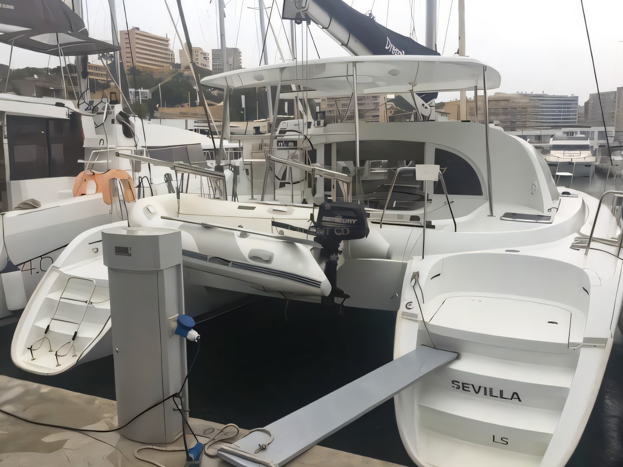 Exterior overview of Lagoon 380 catamaran for charter from Pomer ACI Marina in the Istria / Kvarner sailing area Croatia