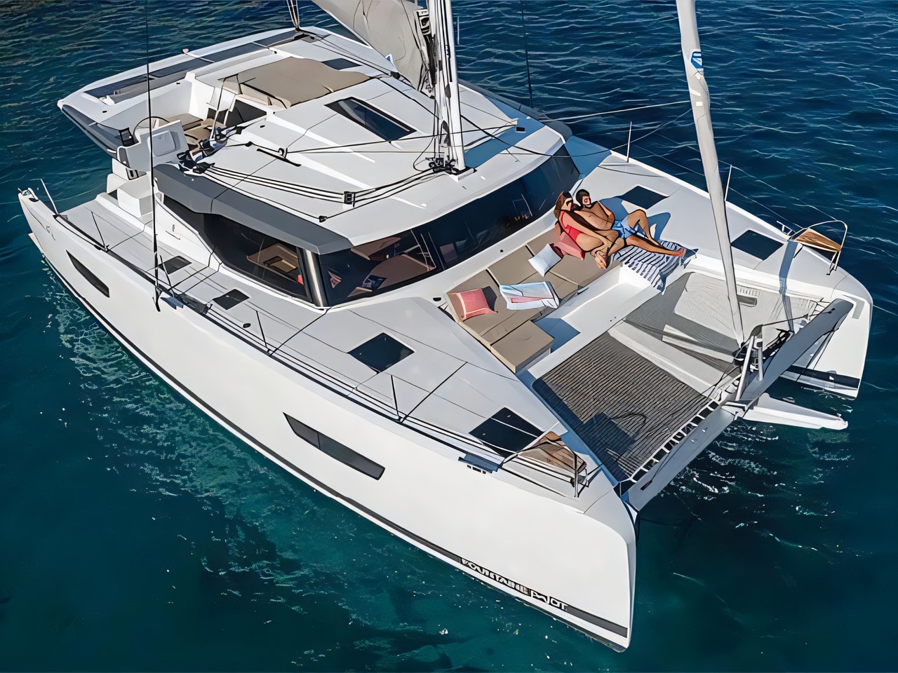 Exterior overview of Fountaine Pajot Astrea 42 catamaran for charter from Sibenik Marina Mandalina in the Kornati sailing area Croatia