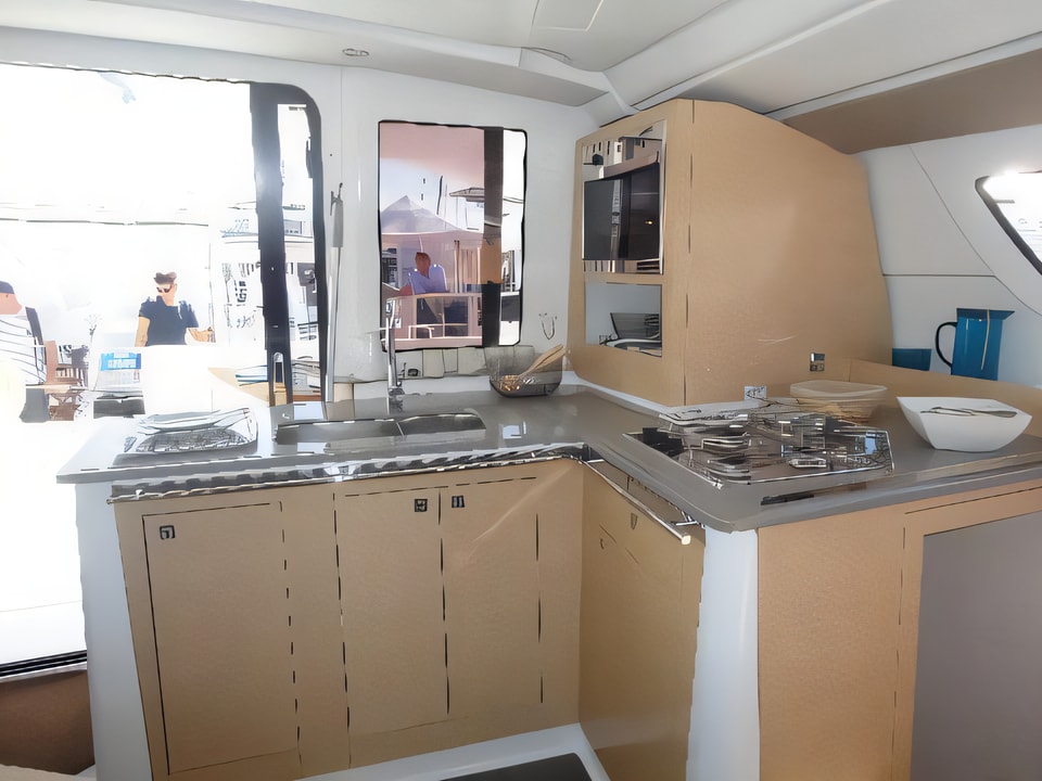 Interior of Lipari 41 (4 dbl, 2sgl) catamaran with 6 cabins Croatia yacht charter