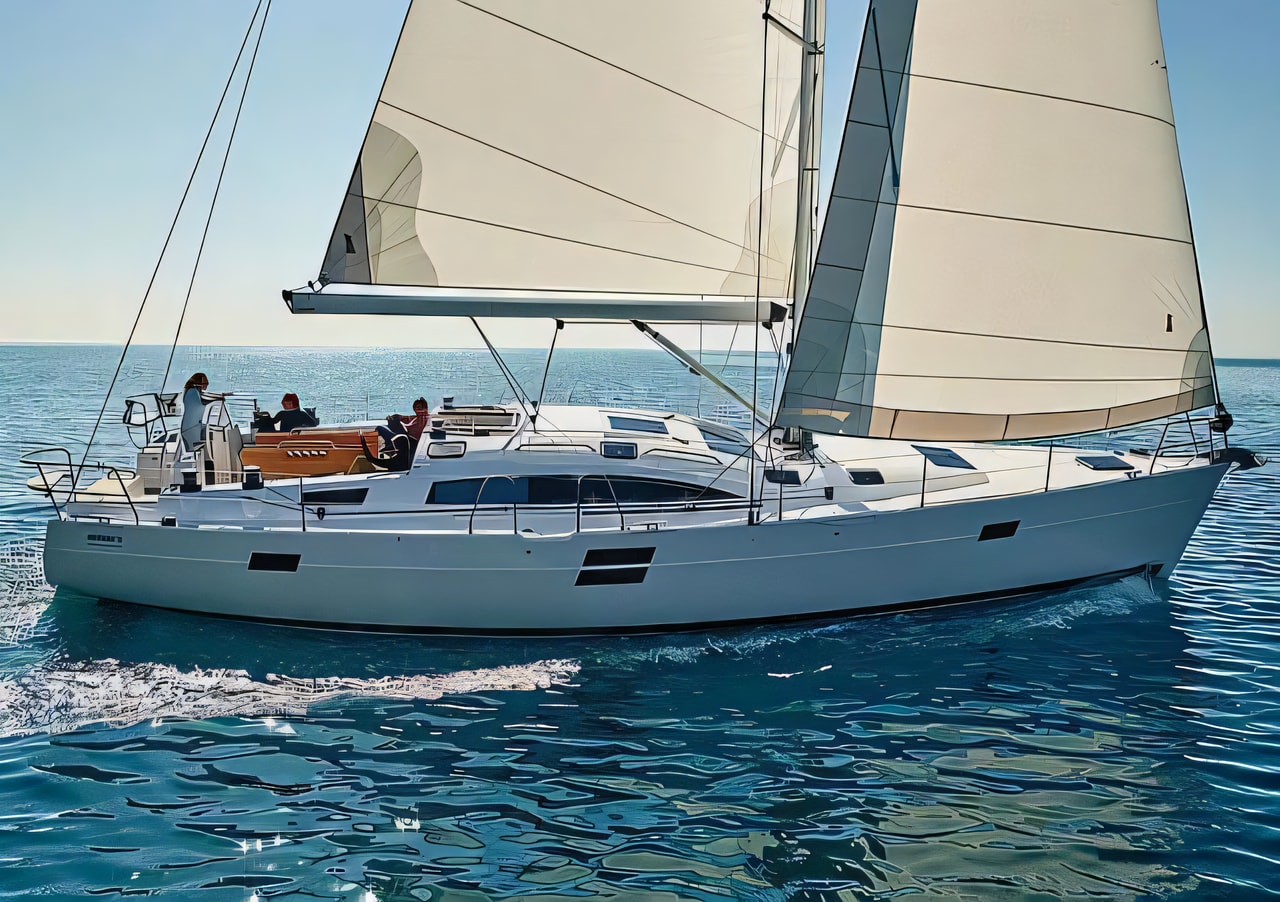 Exterior overview of Elan Impression 50.1 sail boat for charter from Sibenik Marina Mandalina in the Kornati sailing area Croatia