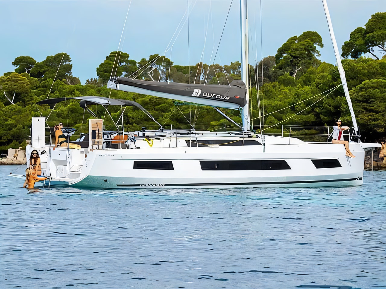 Exterior overview of Dufour 44 sail boat for charter from Sibenik Marina Mandalina in the Kornati sailing area Croatia