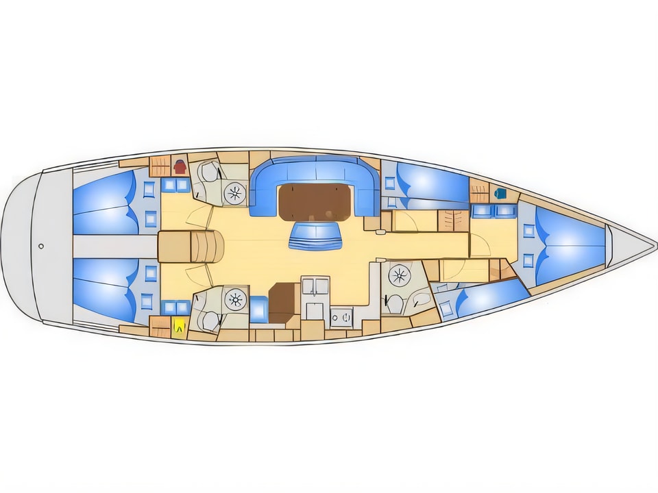 Layout of Bavaria 49 sail boat with 5 cabins Croatia yacht charter
