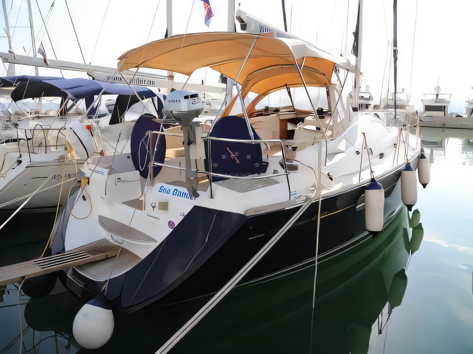 Exterior overview of Sun Odyssey 49 DS sail boat for charter from Kastela Gomilica Marina in the Sibenik sailing area Croatia