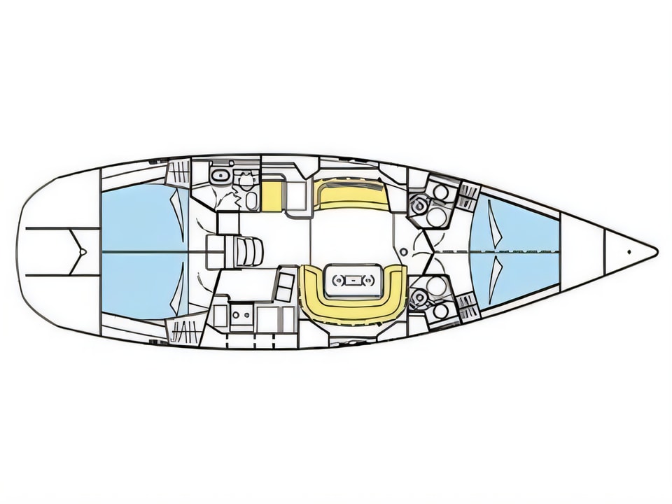 Layout of Sun Odyssey 49 DS sail boat with 4 cabins Croatia yacht charter