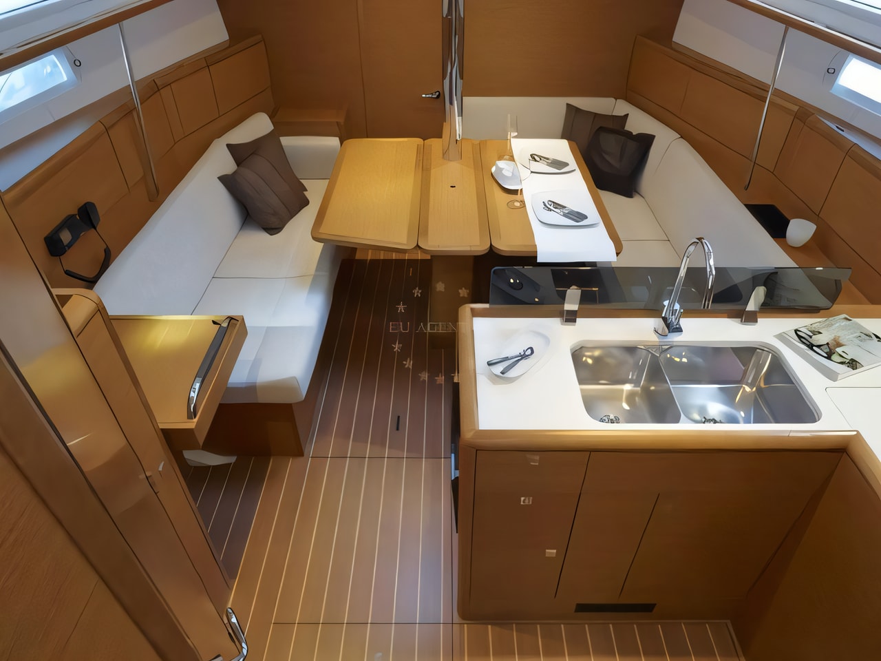 Layout of Sun Odyssey 389 sail boat with 3 cabins Croatia yacht charter