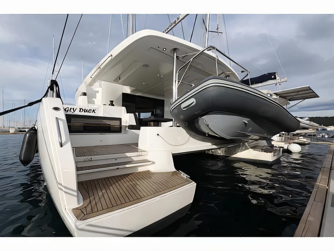 Exterior overview of Lagoon 50 / 5 cab catamaran for charter from Sukosan Marina Dalmacija in the Kornati sailing area Croatia