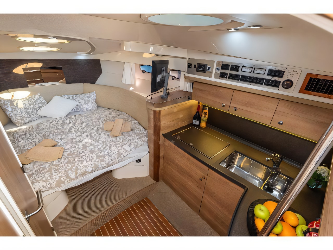 Layout of Sealine SC 29 motor boat with 3 cabins Croatia yacht charter