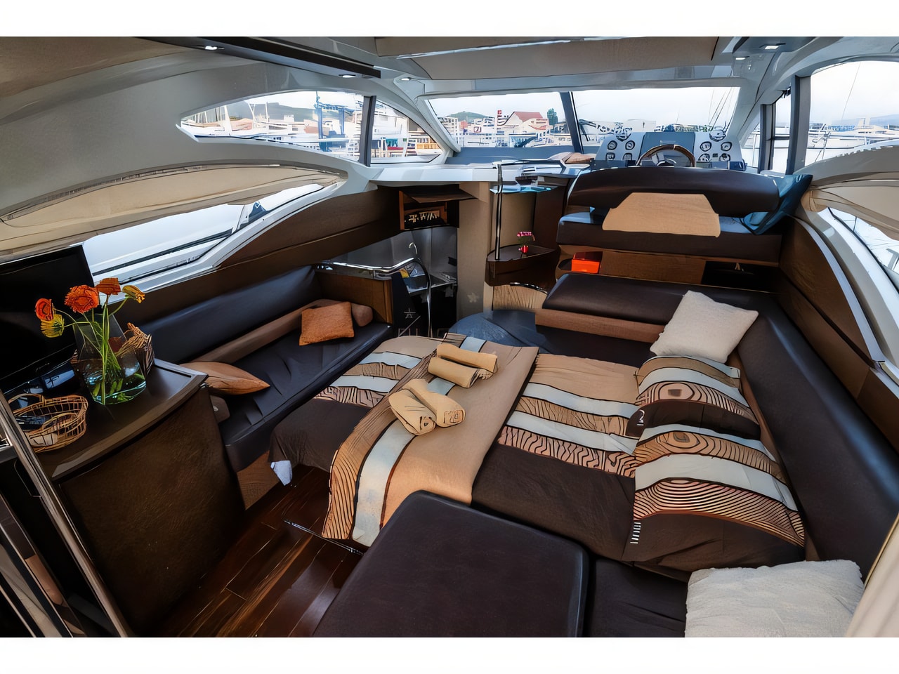 Layout of Azimut 43 motor boat with 2 cabins Croatia yacht charter