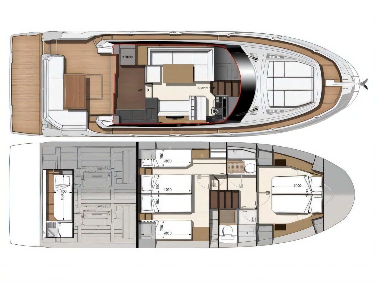 Layout of Prestige 460 motoryacht with 3 cabins Croatia yacht charter