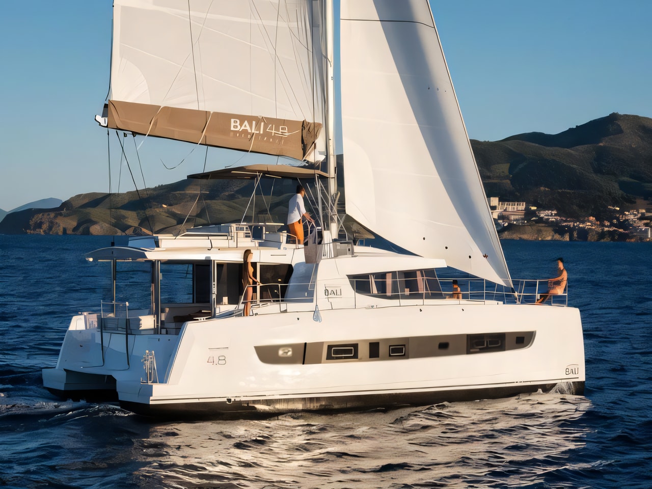 Exterior overview of Bali 4.8 catamaran for charter from Sukosan Marina Dalmacija in the Zadar sailing area Croatia