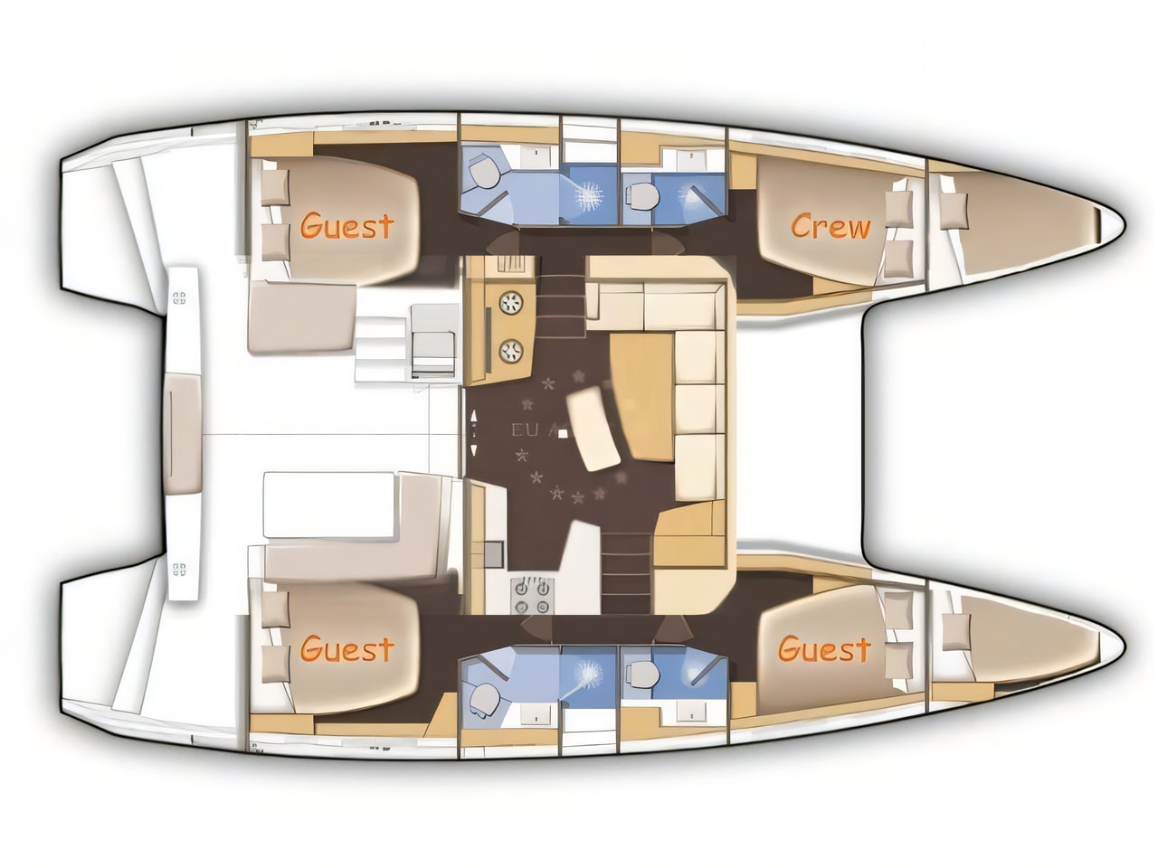 Interior of Lagoon 42 catamaran with 4 cabins Croatia yacht charter