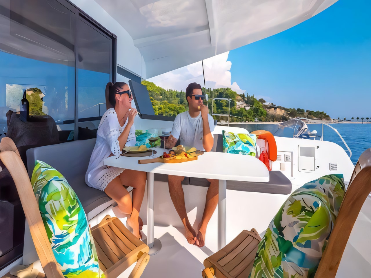 Layout of Lagoon 42 catamaran with 4 cabins Croatia yacht charter
