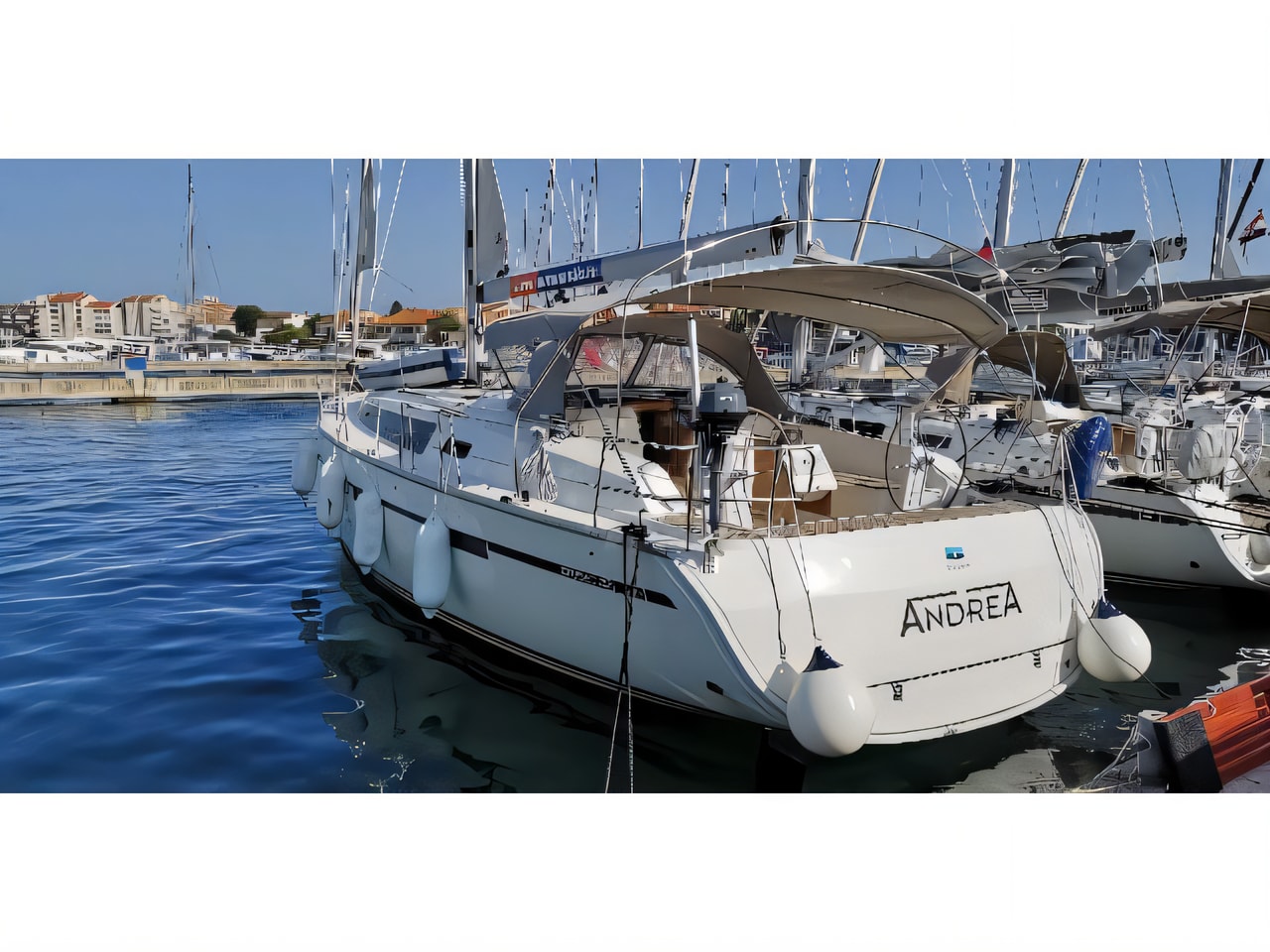 Exterior overview of Bavaria Cruiser 46 sail boat for charter from Murter Marina Betina in the Kornati sailing area Croatia