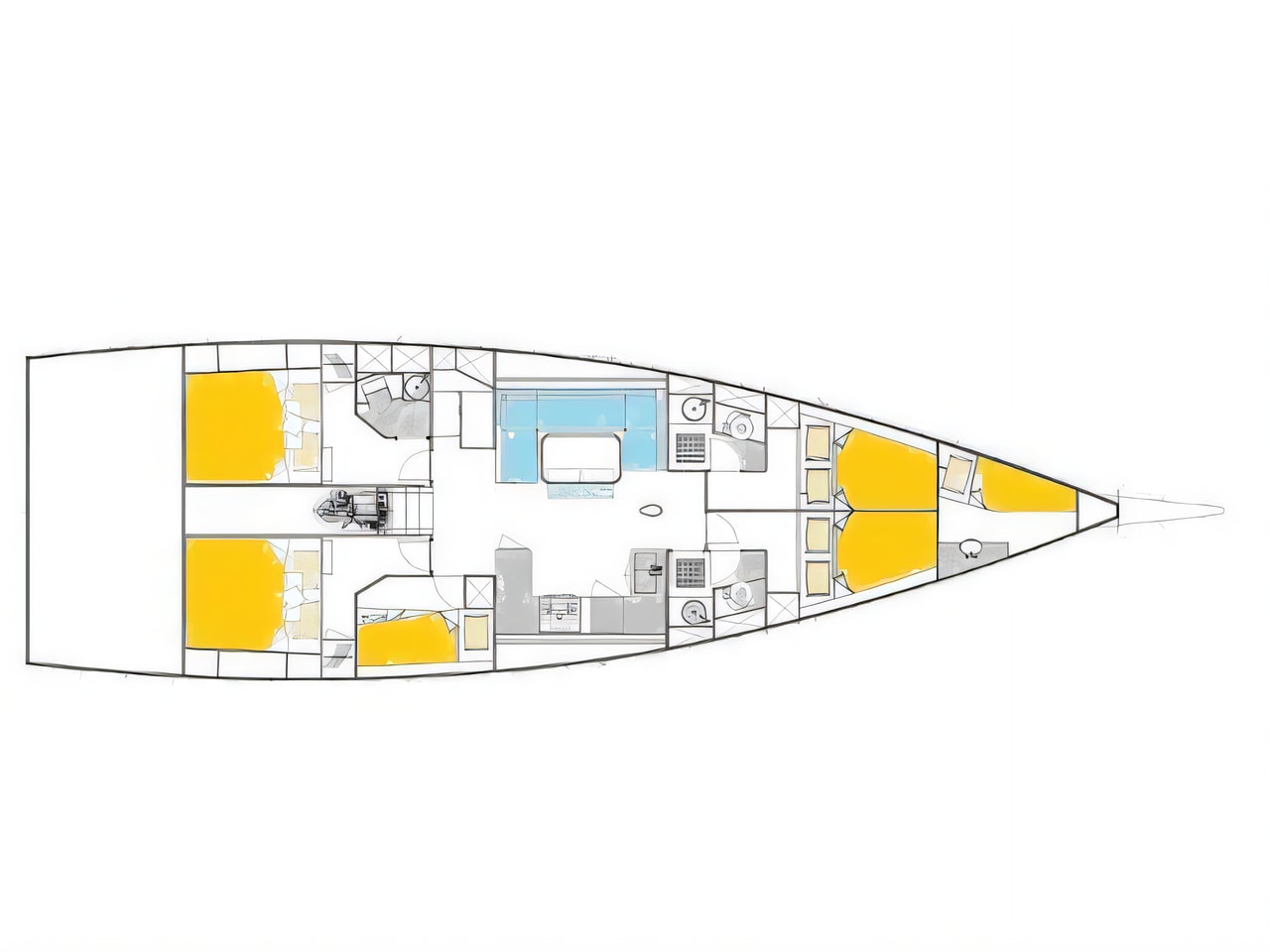 Interior of More 55 sail boat with 6 cabins Croatia yacht charter