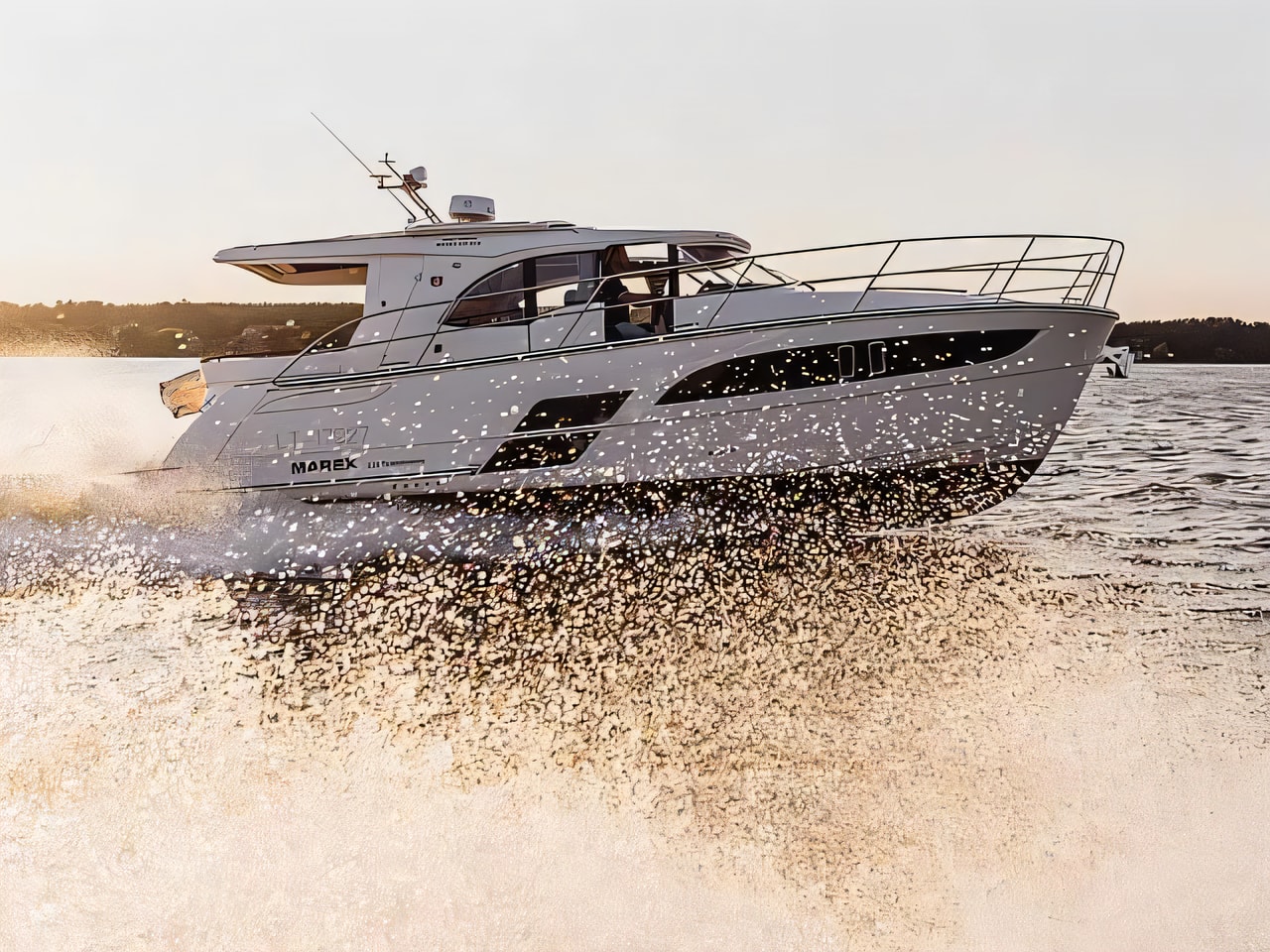 Exterior overview of Marex 330 SCA motor boat for charter from Sibenik Marina Mandalina in the Kornati sailing area Croatia