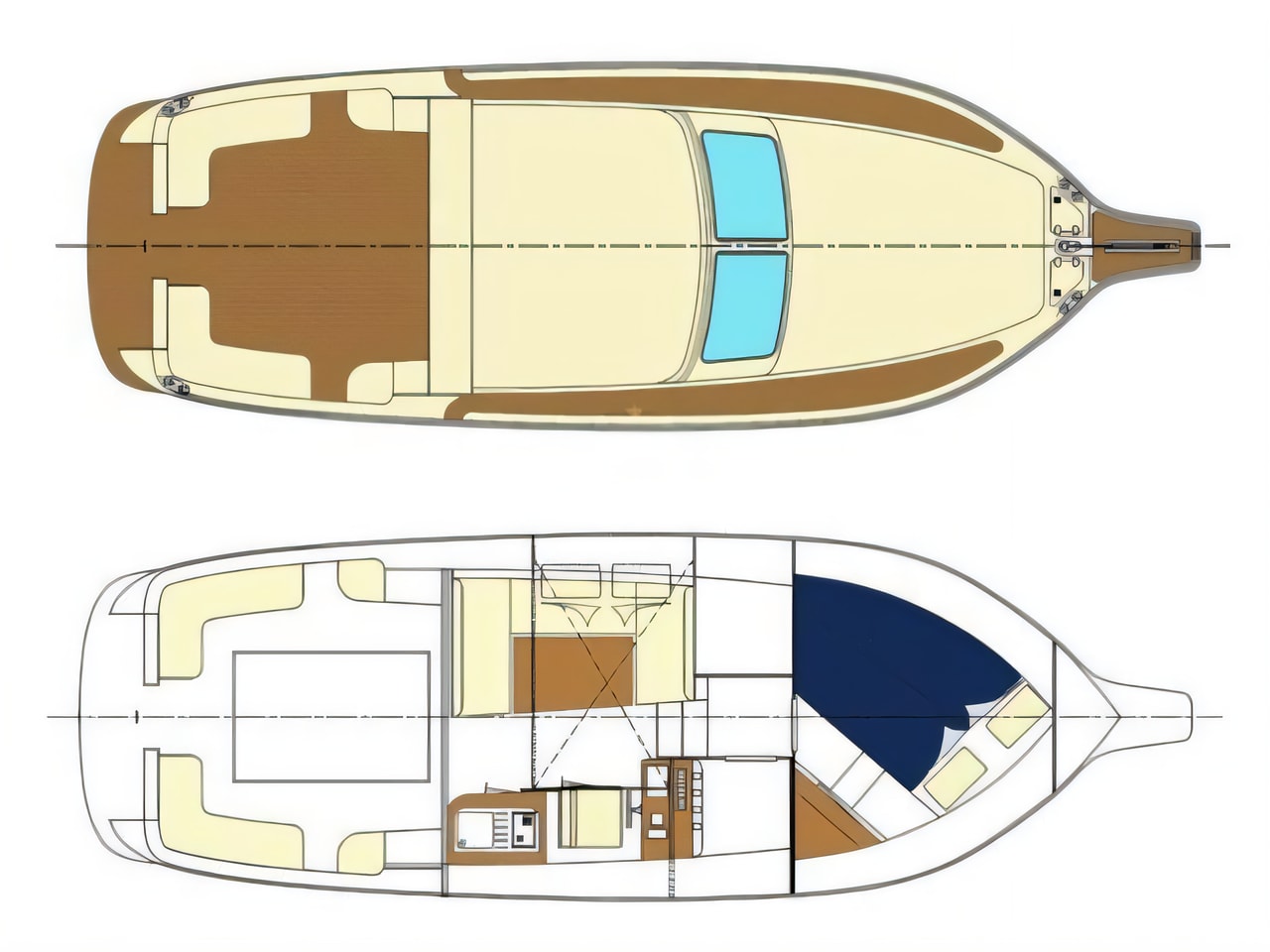 Interior of Damor 980 Fjera motor boat with 2 cabins Croatia yacht charter