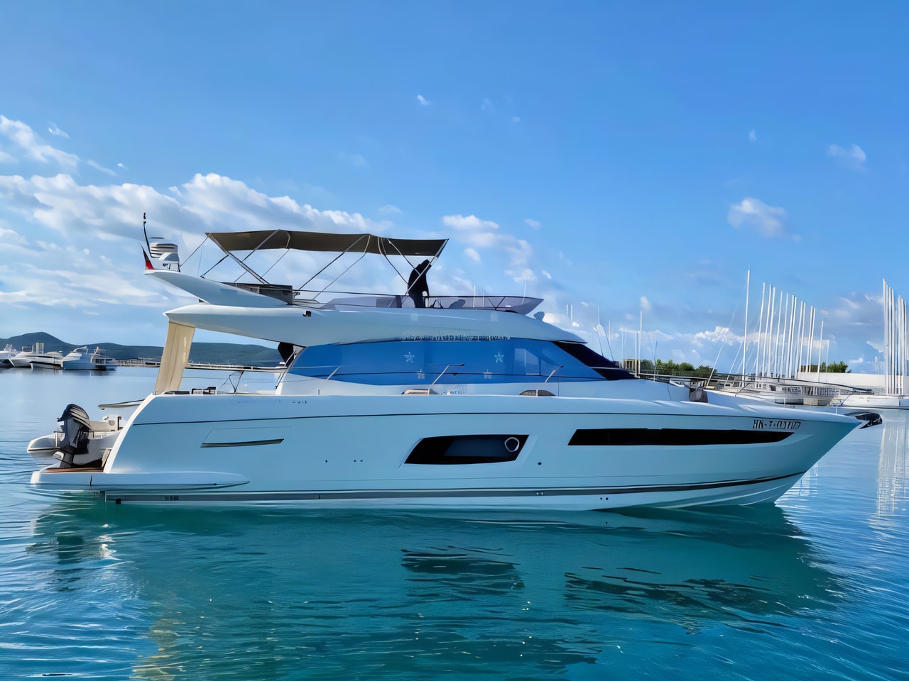Exterior overview of Prestige 550 Fly motoryacht for charter from Zadar Marina Borik in the Zadar sailing area Croatia