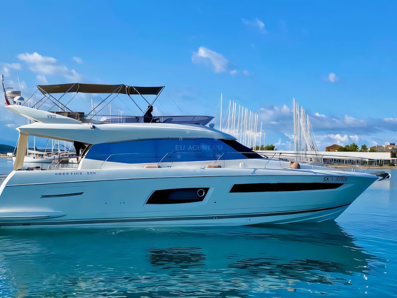 Layout of Prestige 550 Fly motoryacht with 3 cabins Croatia yacht charter