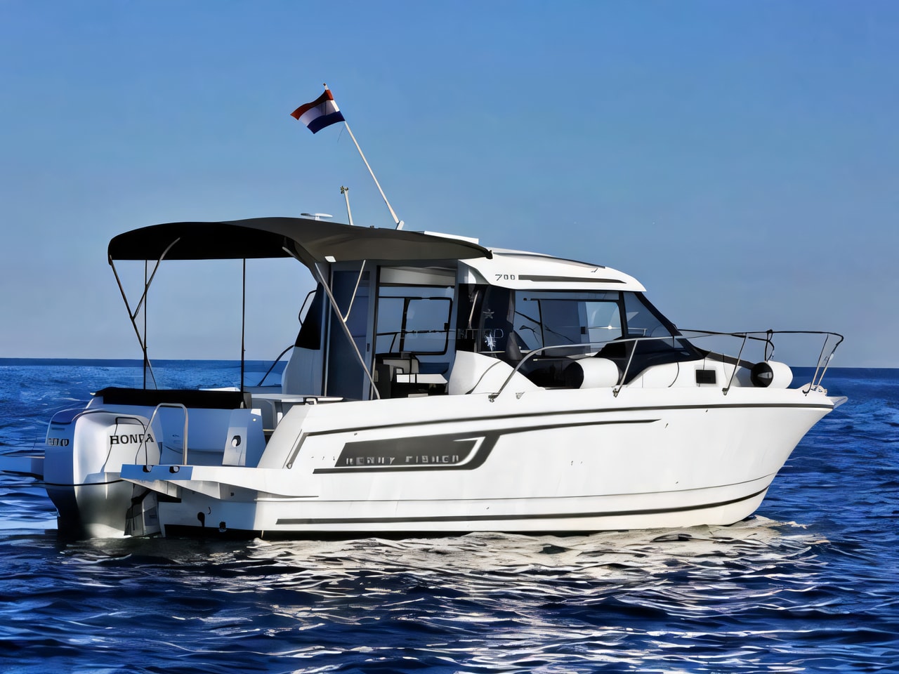 Exterior overview of Merry Fisher 795 motor boat for charter from Zadar Marina Borik in the Zadar sailing area Croatia