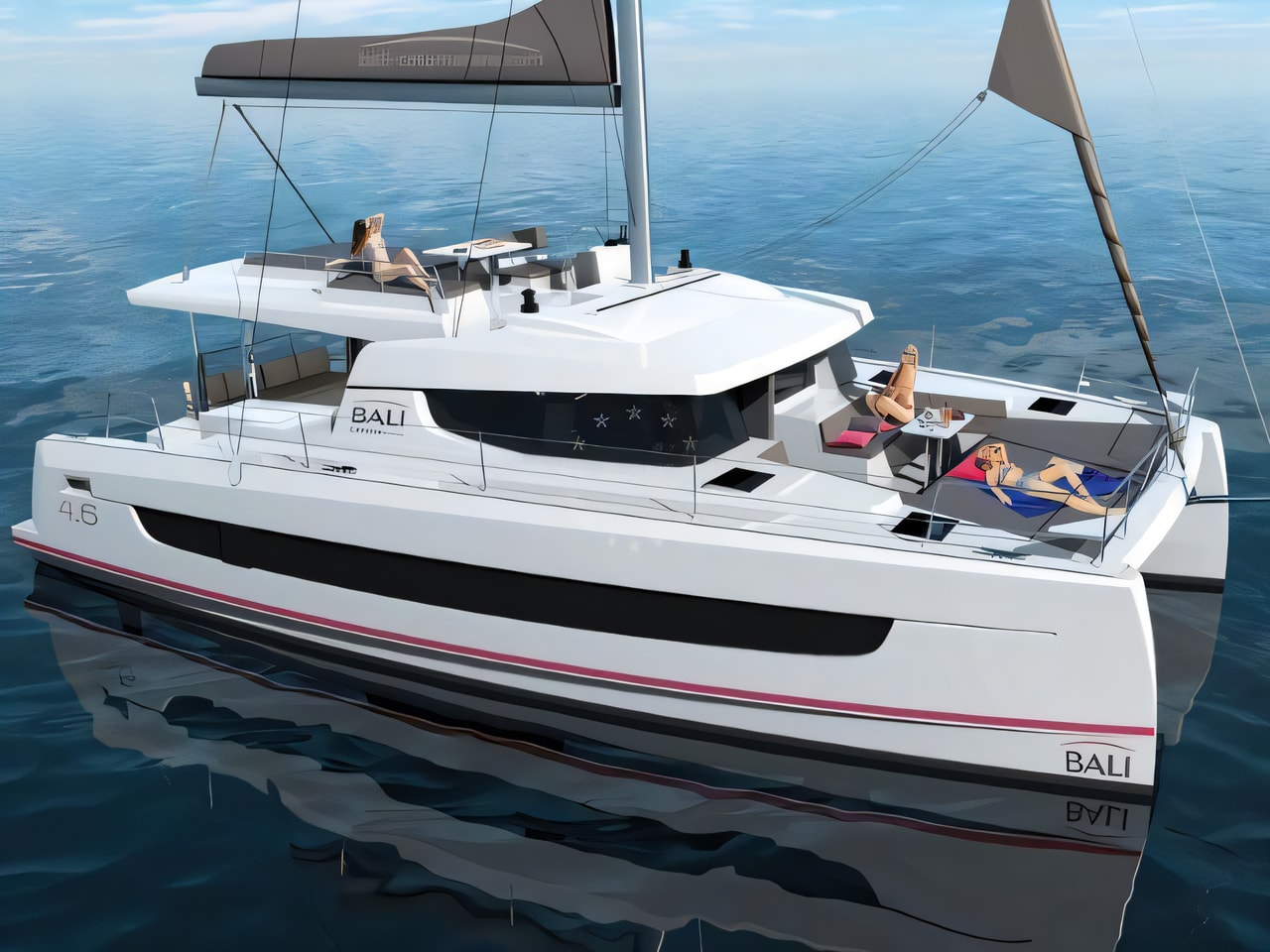 Exterior overview of Bali 4.6 catamaran for charter from Sukosan Marina Dalmacija in the Zadar sailing area Croatia