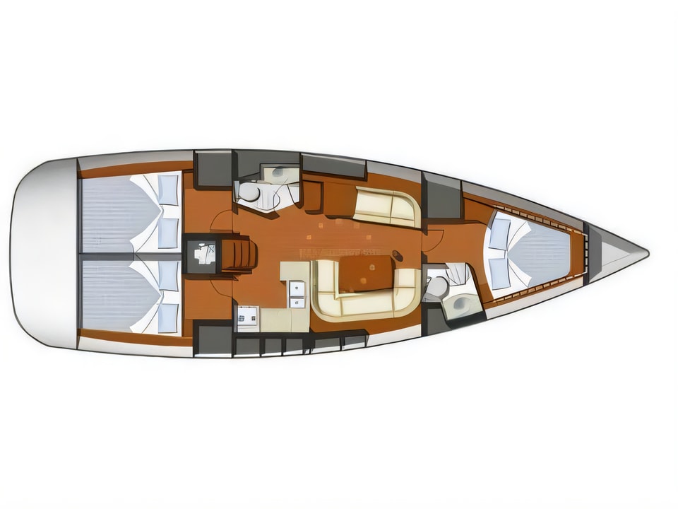 Layout of Sun Odyssey 42 i sail boat with 3 cabins Croatia yacht charter