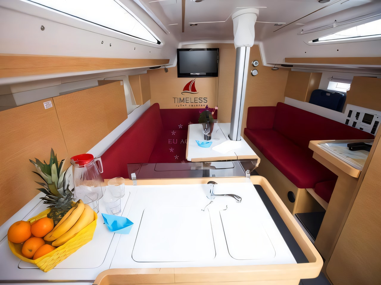 Layout of Elan 350 sail boat with 3 cabins Croatia yacht charter