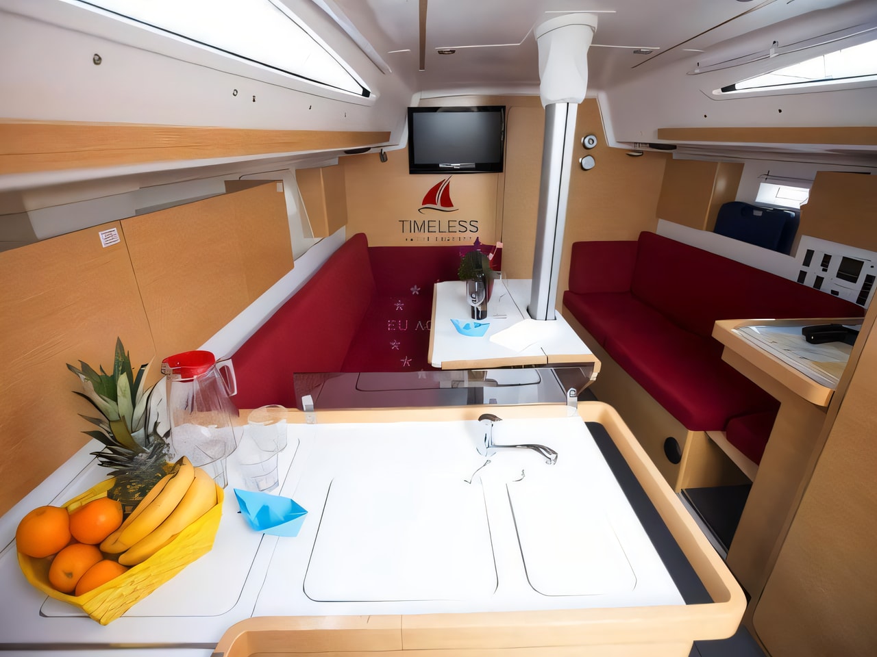 Layout of Elan 350 sail boat with 3 cabins Croatia yacht charter