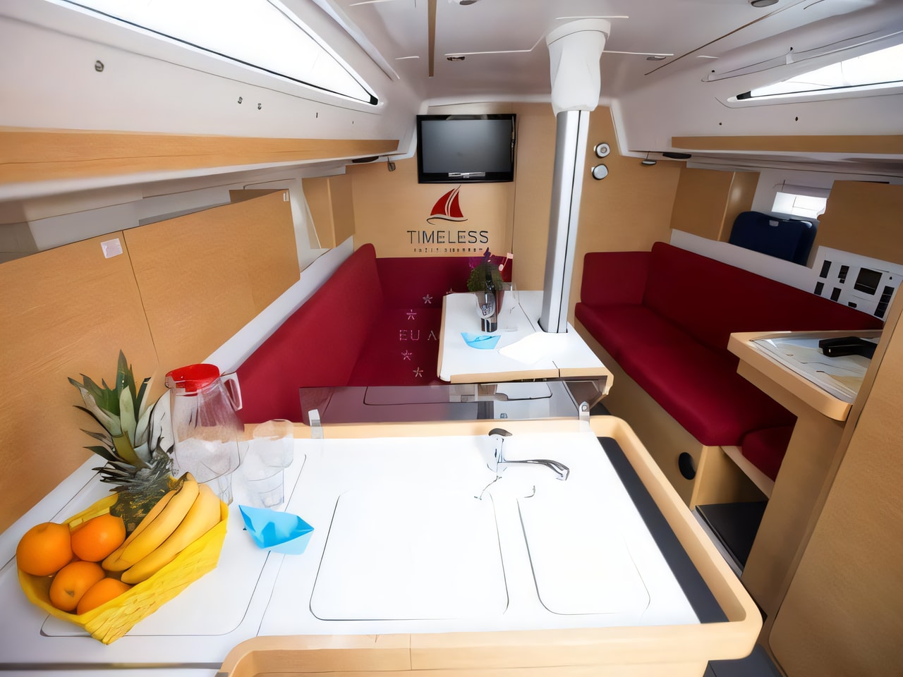 Layout of Elan 350 sail boat with 3 cabins Croatia yacht charter