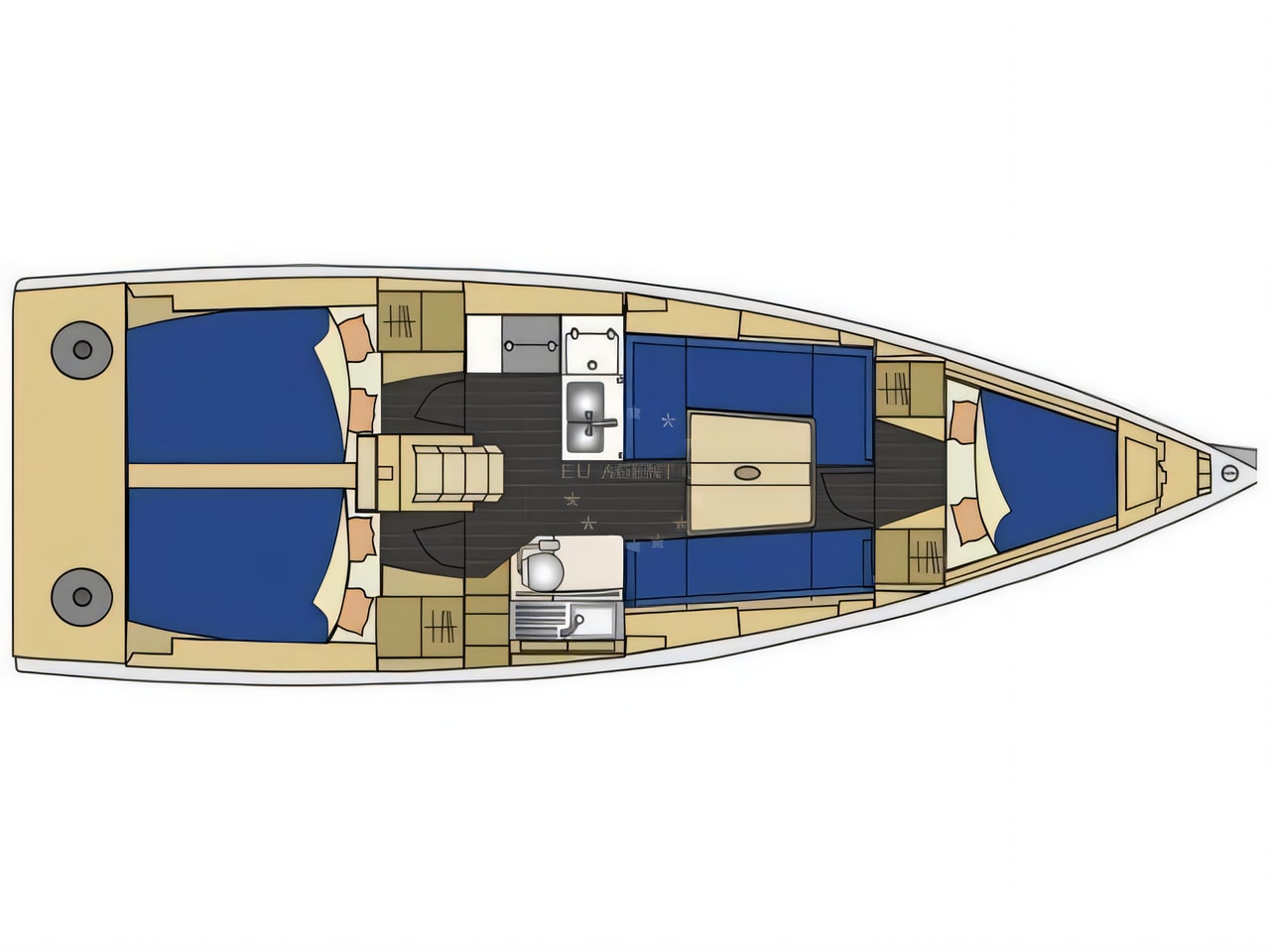 Interior of Elan 350 sail boat with 3 cabins Croatia yacht charter