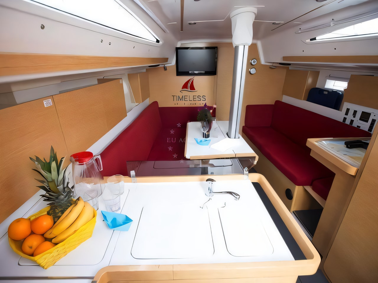 Layout of Elan 350 sail boat with 3 cabins Croatia yacht charter