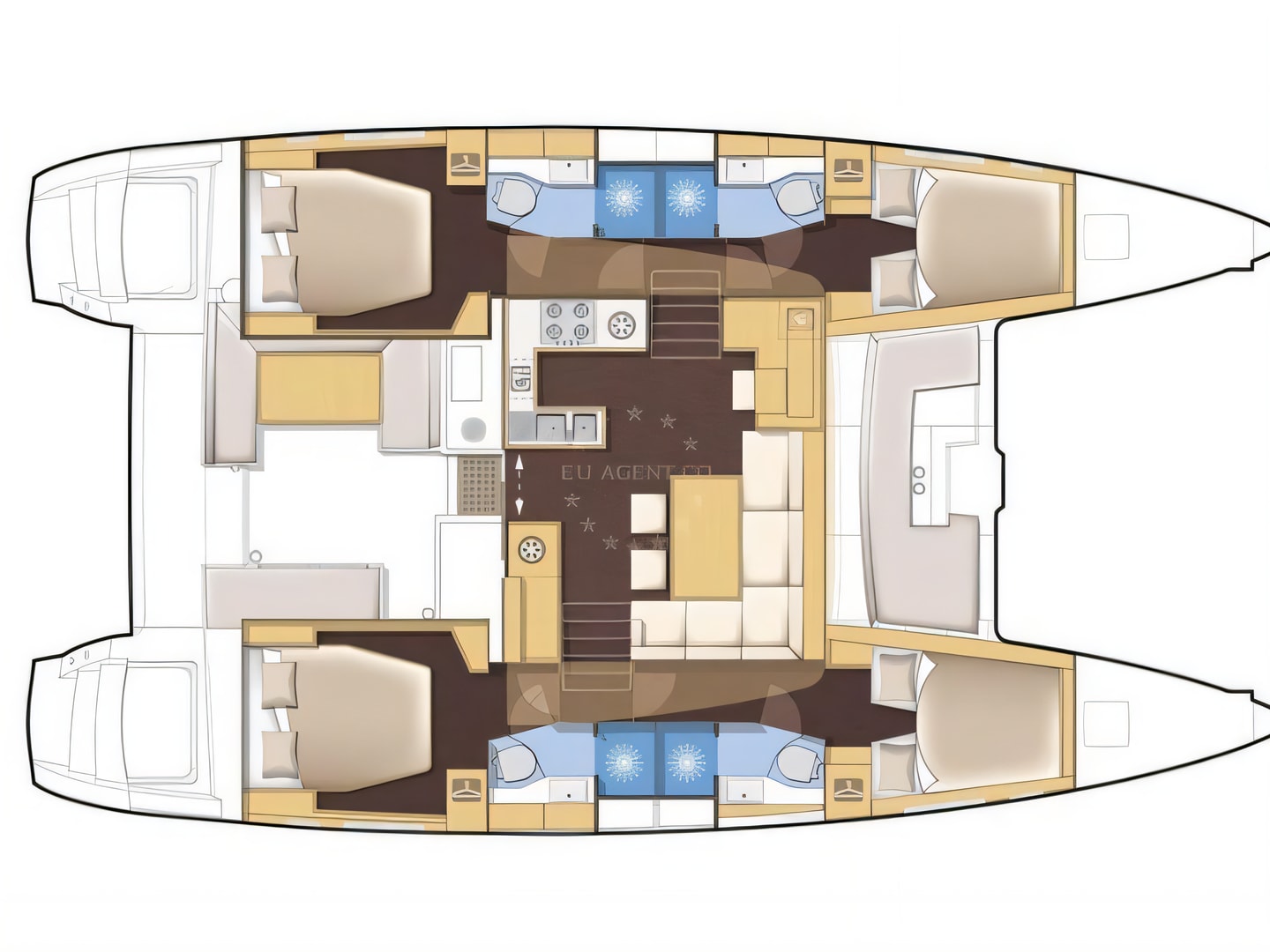 Lagoon 450 Flybridge yacht layout 4 cabins Croatia charter