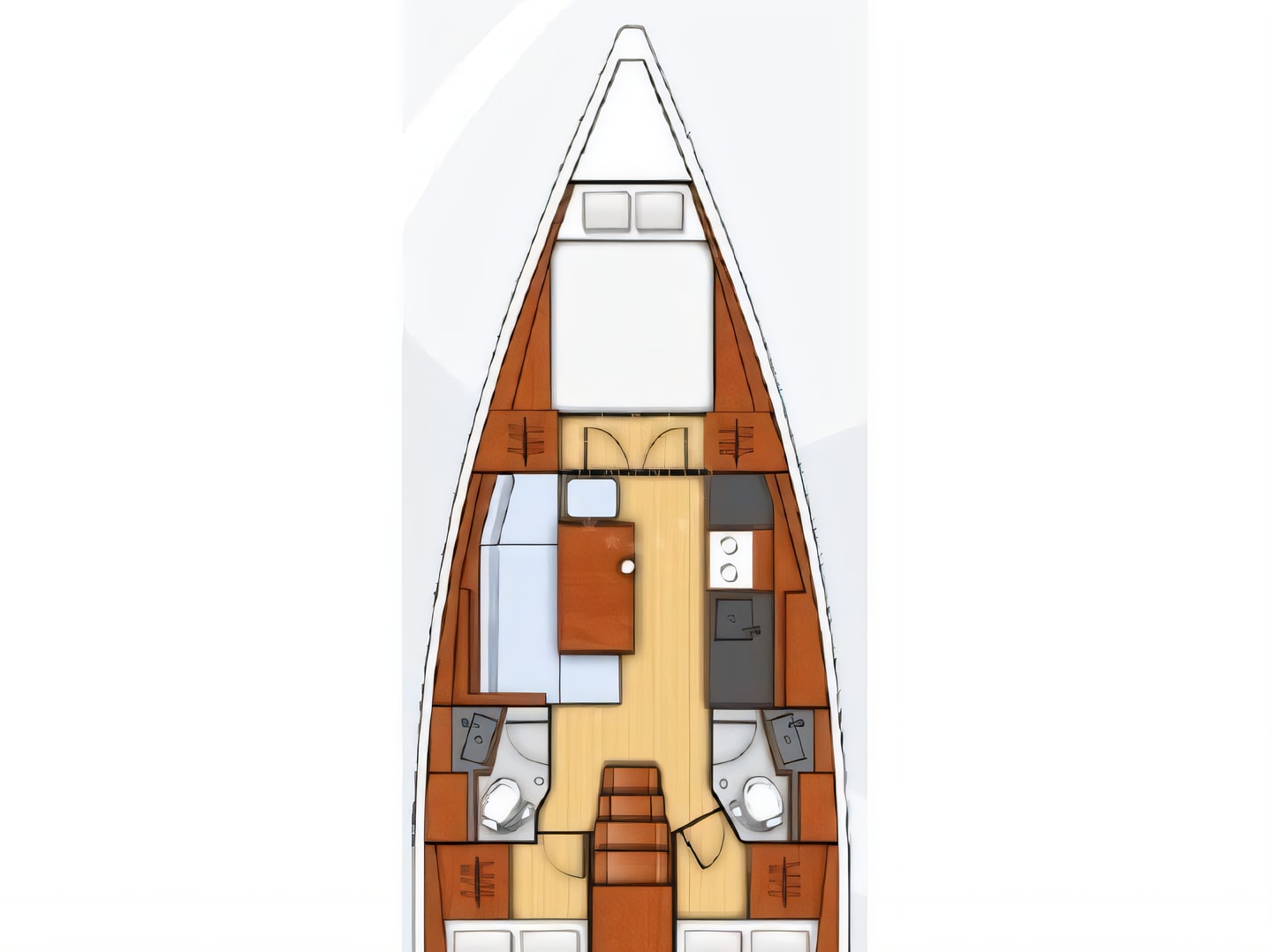 Layout of Oceanis 38.1 sail boat with 3 cabins Croatia yacht charter