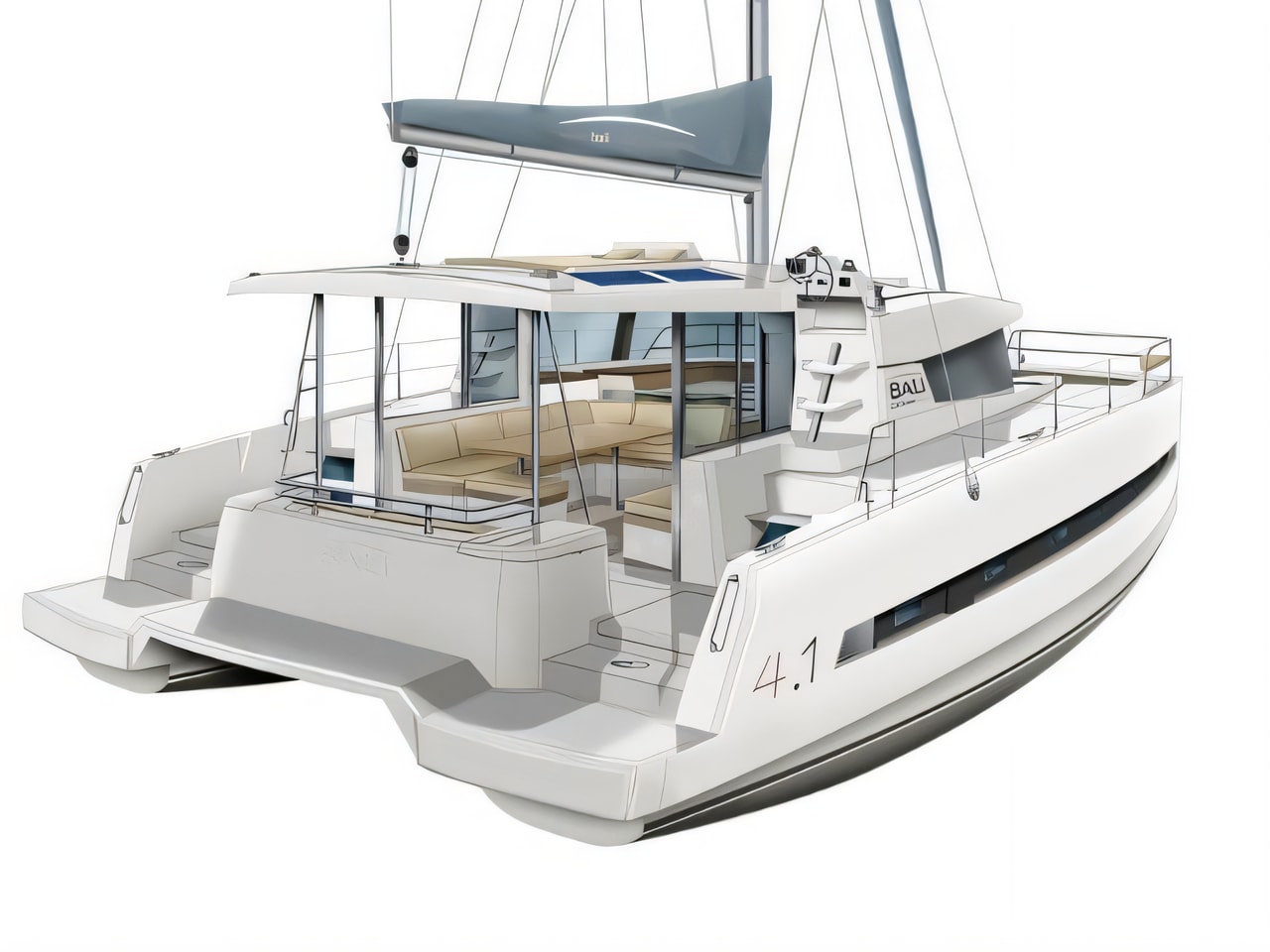 Exterior overview of Bali 4.1 catamaran for charter from Pula Tehnomont Marina Veruda in the Istria / Kvarner sailing area Croatia