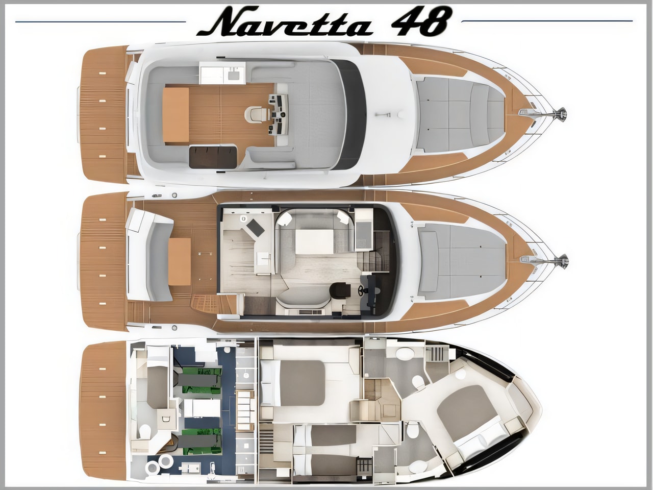 Interior of Navetta 48 motoryacht with 4 cabins Croatia yacht charter