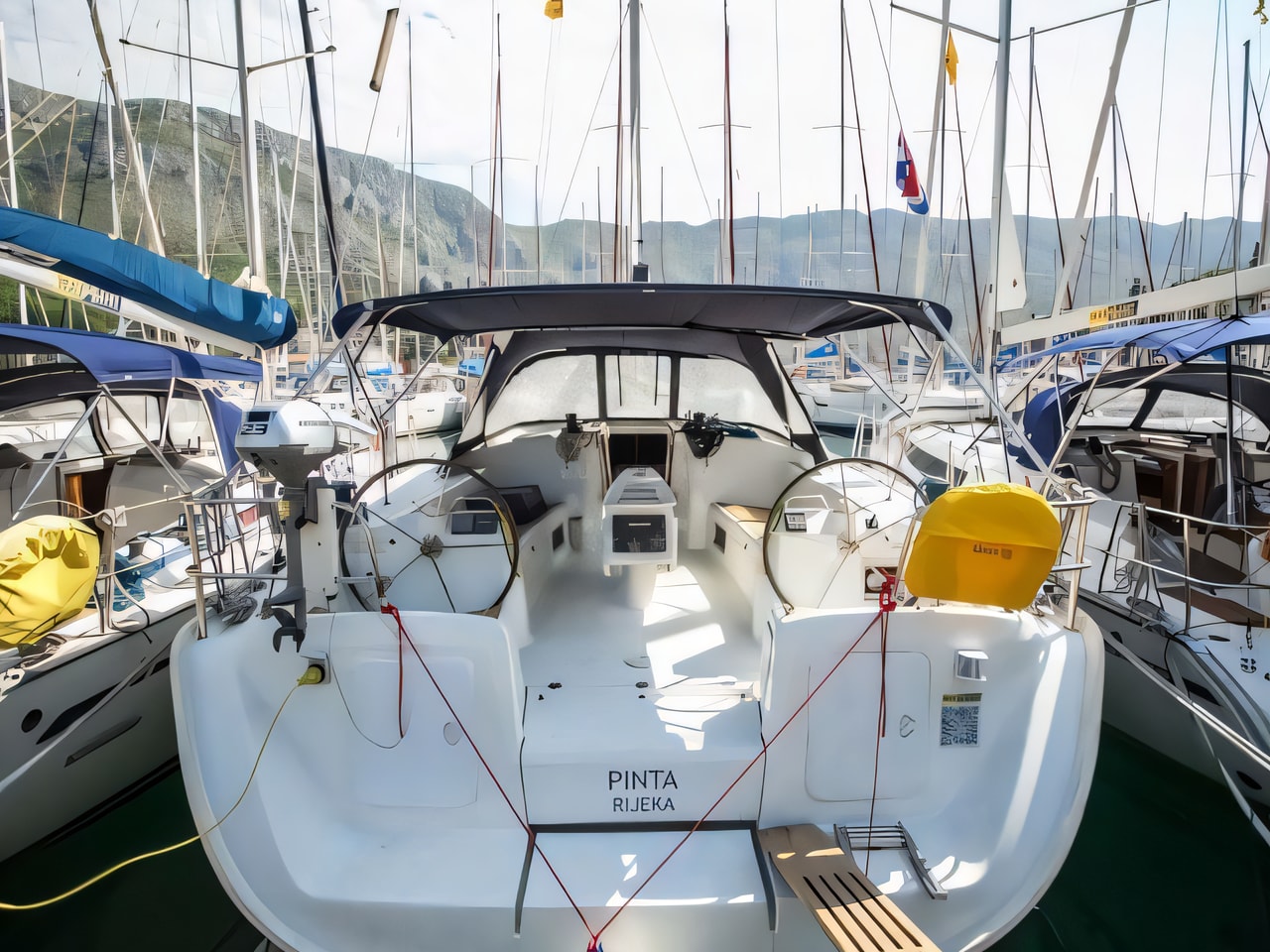 Exterior overview of Cyclades 50.5 sail boat for charter from Sukosan Marina Dalmacija in the Zadar sailing area Croatia