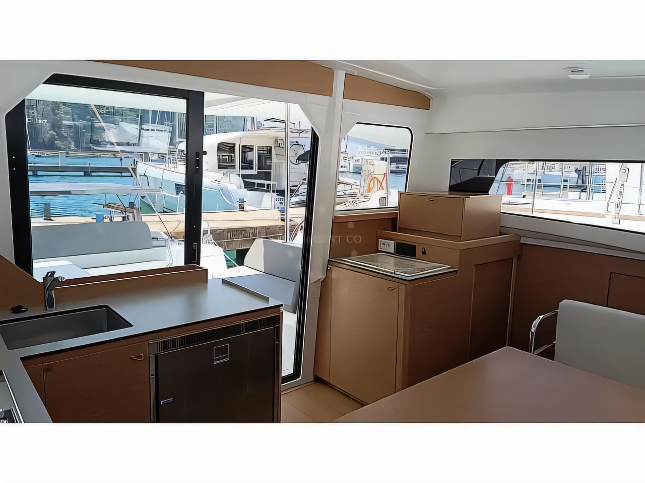 Layout of Excess 11 catamaran with 5 cabins Croatia yacht charter