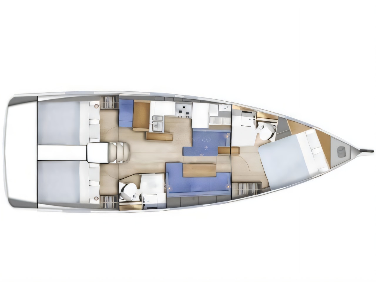 Interior of Sun Odyssey 410 sail boat with 3 cabins Croatia yacht charter